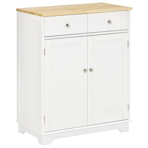 HOMCOM Kitchen Floor Cabinet Side Storage Cupboard Multi-use Sideboard Table with Solid Wood Top, Adjustable Shelf Drawer for Dining Living Room