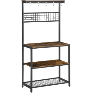 HOMCOM Mobile Cucina a 4 Livelli con Griglia e Ganci Portaoggetti, in Acciaio e Truciolato, 84.4x40x170 cm