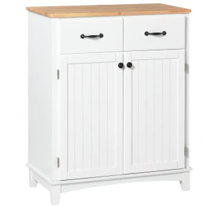 HOMCOM Modern Organising Kitchen Cupboard, Wooden Storage Cabinet, Tableware Organizer with 2 Drawers for Living & Dining Pantry Room, White