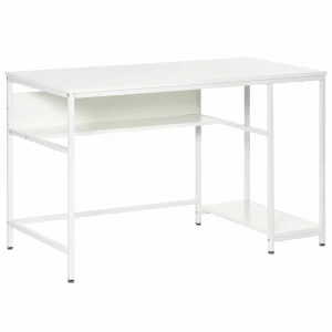 HOMCOM Compact Computer Desk, Small Writing Study Table, Home Office PC Workstation with Storage Shelf, White