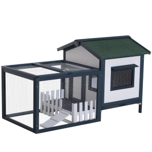 PawHut Hasenstall Hasenkäfig Meerschweinchenstall Kaninchenstall Kleintier mit Zaun Rampe Freigehege 151 x 78 x 84,5 cm