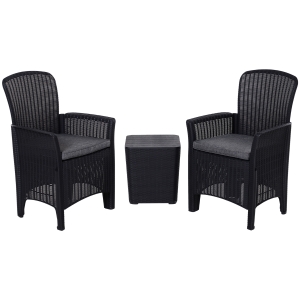 Outsunny 3 PCs Rattan Effect Bistro Set Outdoor Wicker Weave 2 Chairs 1 Coffee Table with Cushions Garden Patio Furniture - Black