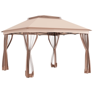 Outsunny Faltpavillon Pavillon Gartenzelt mit Seitenwänden Pop-up-Zelt Gartenpavillon Khaki 3,25 x 3,25 x 2,95 m