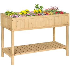 Outsunny Pflanztisch Hochbeet Pflanztisch Blumenkasten Anzuchttisch 6 Fächer mit Abfluss Ablage Tanne Massivholz Natur 120 x 60 x 81 cm