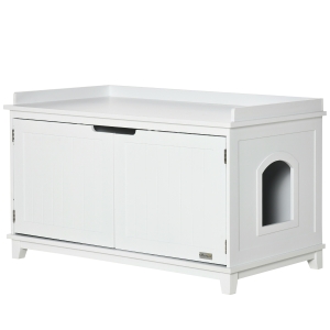 PawHut Katzenschrank für Katzentoilette Katzenklo Katzenhaus Katzenkommode Katzenhöhle mit Trennwand Schrank MDF Weiß 95,4 x 54 x 57,5 cm