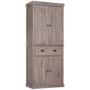 HOMCOM Traditional Colonial Freestanding Kitchen Cupboard Storage Cabinet - 76L x 40.5W x 184H (cm) Dark Wood Grain