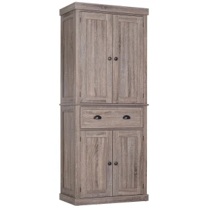 HOMCOM Traditional Colonial Freestanding Kitchen Cupboard Storage Cabinet - 76L x 40.5W x 184H (cm) Dark Wood Grain