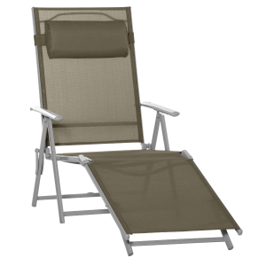 Outsunny Sonnenliege Liegestuhl Gartenliege 7 Positionen verstellbar Strandliege mit Kopfkissen faltbar Netzstoff Metall Grau+Silber 137 x 63,5 x 100,5 cm
