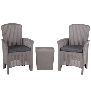 Outsunny 3 PCs Resin Rattan Effect Bistro Set Outdoor Wicker Weave 2 Chairs 1 Coffee Table with Cushions Garden Patio Furniture - Grey