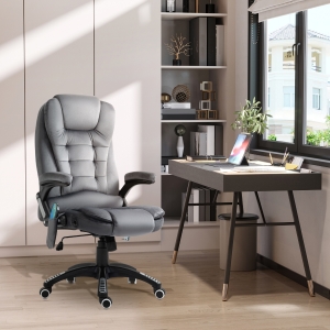 Vinsetto Massage Office Chair Recliner Ergonomic Gaming Heated Home Office Padded Velvet-Feel Fabric & Swivel Base Grey