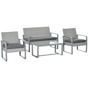Salon de jardin style yachting 4 places table basse métal époxy résine coussins gris