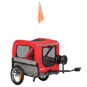 PawHut Remorque de vélo poussette 2 en 1 pour animaux de compagnie chiens chats moins de 10 kg avec réflecteurs et drapeau rouge