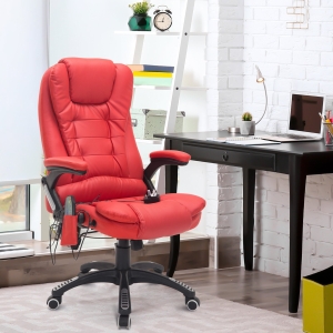 HOMCOM Vibrating Massage Heat Executive Home Office Chair Faux Leather Computer Swivel Recliner High Back for Adult, Red