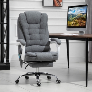 Vinsetto 6 Point Massage Office Chair Computer Swivel Rolling Task Chair with Retractable Footrest with Heat and Height Adjustable Comfortable with Armrests - Grey