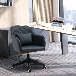Vinsetto Diamond Pattern Tub Office Chair with Massage Pillow Wheels Adjustable Height Ergonomic Padding Lux Home Style Seat Grey