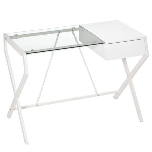 Bureau informatique blanc bois de chêne verre