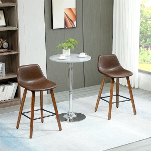 HOMCOM Bar Stools Set of 2, Breakfast Bar Chairs, Tall Kitchen Stools PU Leather with Backrests and Wood Legs, Brown