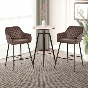HOMCOM Set of 2 Bar stools Retro PU Leather Bar Chairs w/ Footrest Metal Frame Comfort Support Stylish Dining Seating Home Light Commercial Brown