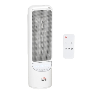 HOMCOM Heizgerät Heizlüfter 2000W Elektroheizer Keramik Heizturm mit Fernbedienung 12-Stunden-Timer Oszillation Heizer Heizung Kunststoff Weiß Ø15,1 x 50,9H cm