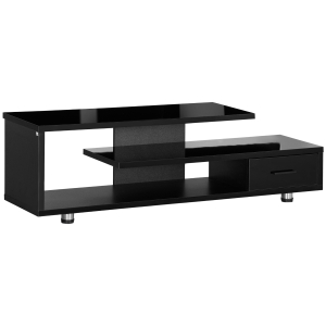 HOMCOM Modern TV Unit for TVs up to 65", TV Cabinet with Storage Shelf and Drawer, Entertainment Unit for Living Room Bedroom, High Gloss Black