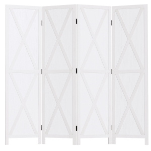HOMCOM Biombo de 4 Paineis Separador de Ambientes Dobrável 182x170cm Divisória para Espaços de Madeira Decoração Elegante para Dormitório Sala de Estar Branco