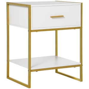 HOMCOM Mesa de Cabeceira Mesa Auxiliar com 1 Gaveta e Prateleira de Armazenamento para Dormitórios Sala de Estar Escritório Estilo Moderno 45x40x60cm Branco