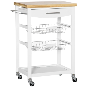 HOMCOM Carro de Cocina con Ruedas Carrito de Servicio para Comedor Salón Carga 22,7 kg 63x40x86 cm Blanco