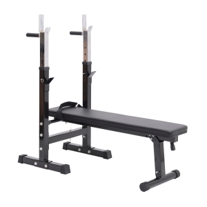 HOMCOM Multifunktion Hantelbank Kraftstation Trainingsbank mit Dip Barren 5-Fach Höhenverstellbar Dip-Station, Fitnessstation bis 150 kg einstellbar faltbar Stahl Schwarz 123,6 x56 x111cm