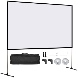 HOMCOM Tela de Projeção com Suporte 80 Polegadas Tela de Projeção Dobrável Formato 16:9 com Bolsa de Transporte para Cinema em Casa Exterior Festas 187x50x167,5cm Branco