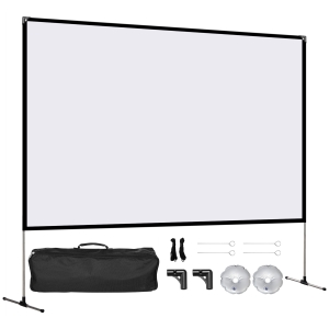 HOMCOM Tela de Projeção com Suporte 100 Polegadas Tela de Projeção Dobrável Formato 16:9 com Bolsa de Transporte para Cinema em Casa Exterior Festas 233x50x187cm Branco