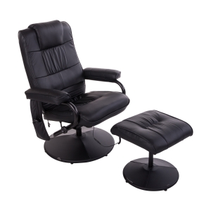 HOMCOM Kunstleder Massagesessel Relaxsessel Fernsehsessel TV Sessel mit Wärmefunktion inkl. Hocker Schwarz