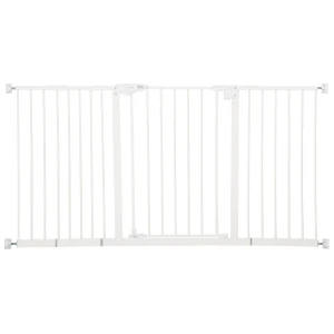 PawHut Dog Gate Stair Gate Pressure Fit Pets Barrier Auto Close for Doorway Hallway, 74-148cm Wide Adjustable, White