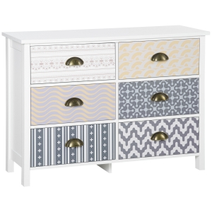 HOMCOM Six-Drawer Dresser, with Metal Handles, for Living Room & Bedroom