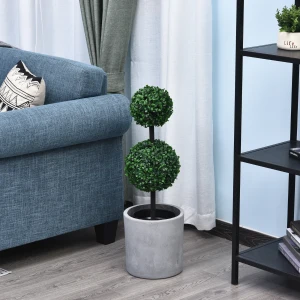Outsunny Set of 2 Artificial Boxwood Ball Topiary Trees Potted Decorative Plant Outdoor and Indoor DÃ©cor (67cm)