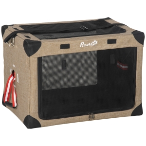 PawHut One-step Folding Cat Carrier, Portable Pet Carrier Bag with Cushion, Pet Travel Carrier with Adjustable Strap, Cat House for S & XS Dogs & Cats Khaki