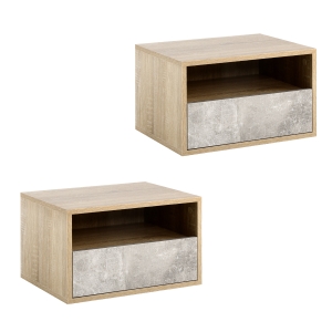 HOMCOM Set de 2 Noptiere Suspendate cu Sertar si Etajera 45x35x27.5cm - Gri/Culoare Lemn