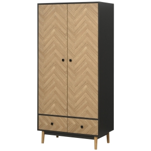 HOMCOM Modern Wardrobe, with Hanging Rod & Two Drawers – Grey & Brown