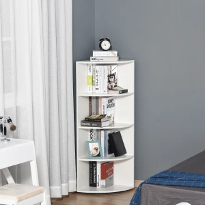HOMCOM Wood Corner Shelf 4 Tier Unit Freestanding Bookshelf Plants Stand Display Shelf Modern Decoration White