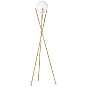 HOMCOM Tripod Floor Lamp with Globe Lampshade, Modern Standing Light with Foot Switch, E27 Base for Living Room, Bedroom, Gold and White