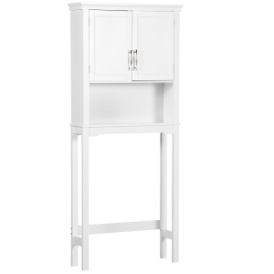 kleankin Mueble sobre Inodoro Armario Alto para Lavadora con 2 Puertas Balda Ajustable y 1 Estante 71x20,5x165 cm Blanco