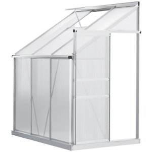 Outsunny Serre de jardin adossée aluminium polycarbonate 2,4 m² dim. 192L x 127l x 214H cm avec fenêtre et porte coulissante