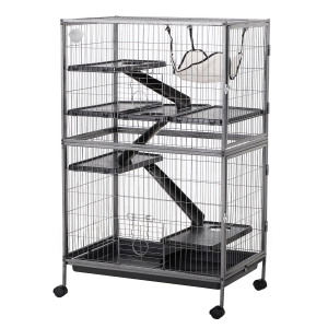 Pawhut Cage pour rongeurs multifonction 4 plateformes 3 rampes 4 portes dim. 80L x 52l x 128H cm métal gris argenté noir
