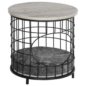PawHut Panier pour chat 2 en 1 table d'appoint métal filaire avec coussin amovible - dim. Ø 40 x 40H cm