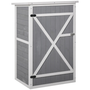 Outsunny Armoire abri de Jardin Remise pour Outils Bois de Sapin pré-huilé Toit bitumé incliné - Grande Porte verrouillable loquet - 2 étagères - dim. 75L x 56l x 115H cm
