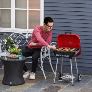 Outsunny Charcoal Trolley BBQ Garden Outdoor Barbecue Cooking Grill High Temperature Powder Wheel 46x52.5x76cm
