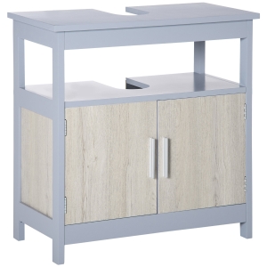 kleankin Mueble para Debajo del Lavabo Armario de Suelo de Baño con 2 Puertas y Estante Estilo Moderno 60x30x62 cm Gris