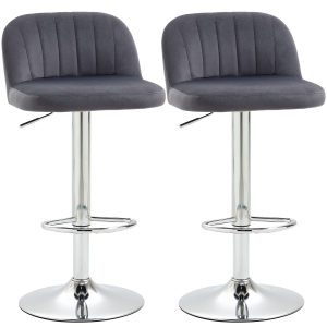 HOMCOM Juego de 2 Taburetes de Bar Taburetes Altos con Altura Ajustable Asiento Giratorio 43x45x81-101 cm Gris
