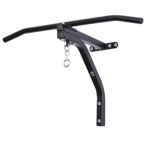 HOMCOM Muurbevestigde Bokszakhouder met Optrekstang tot 130 kg Draagkracht Staal Zwart 93 x 47 x 51 cm