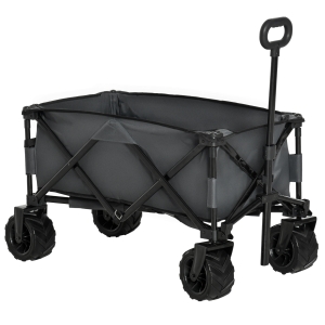 Outsunny Bollerwagen Faltbarer Handwagen 360° Gartenwagen Transportwagen mit Teleskop Griff Verstellbarer Griffhöhe Strandwagen bis 20 kg Tragkraft Metall Oxford Dunkelgrau 108 x 53 x 59-89 cm