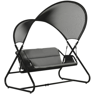 Outsunny Gartenschaukel Sonnenliege 2 personen Schaukelgestell Outdoor Schaukelbank mit Sitzkissen Texteline Schwarz 166 x 140 x 187 cm